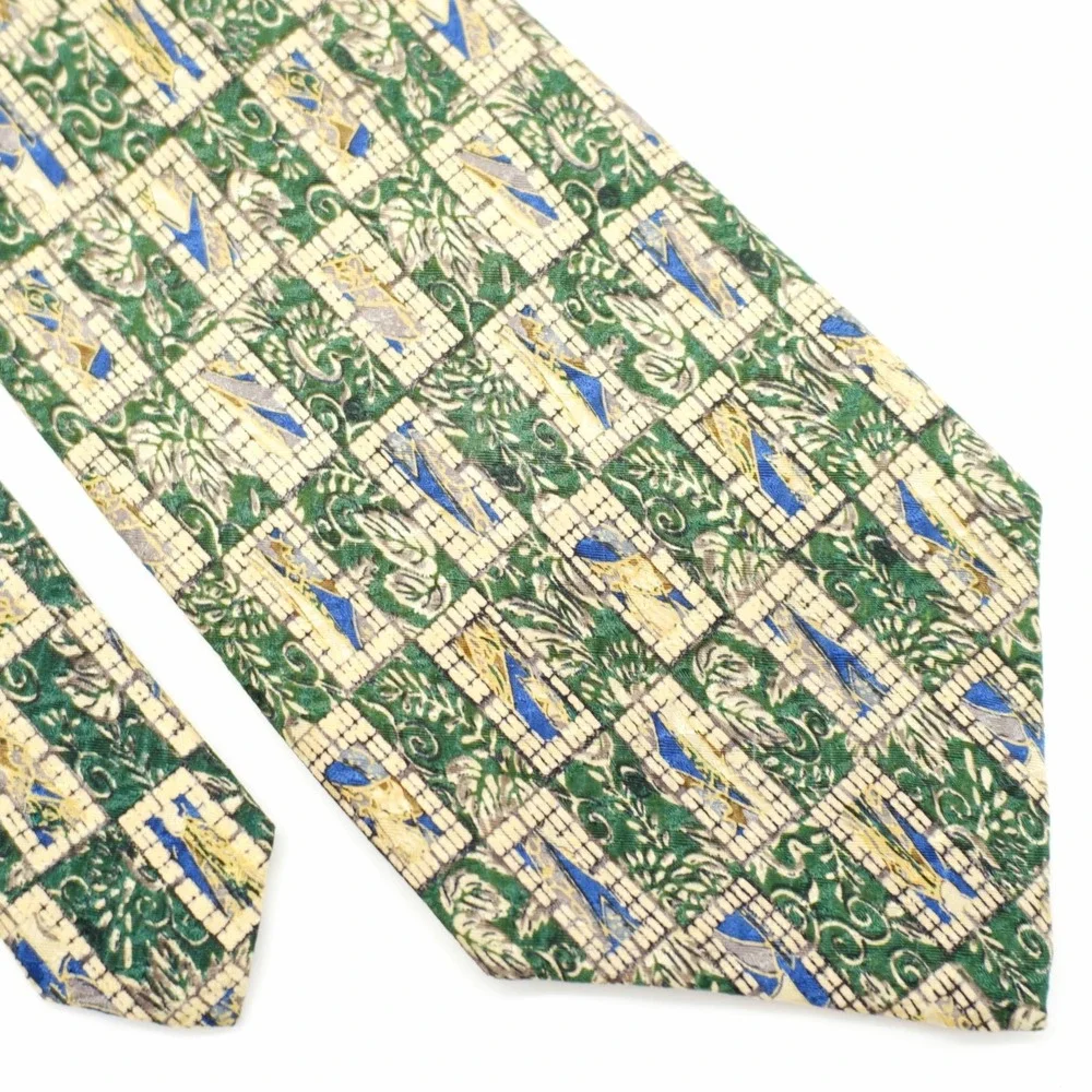 XMI Nordstrom Silk‎ Tie Green Tan Print Wide Geometric Abstract
